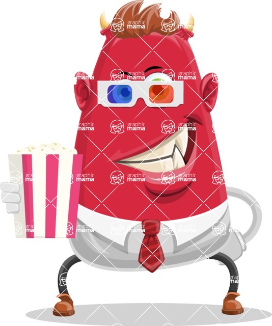 Business Monster Cartoon Character - Business Monster Cartoon Character Watching a Movie